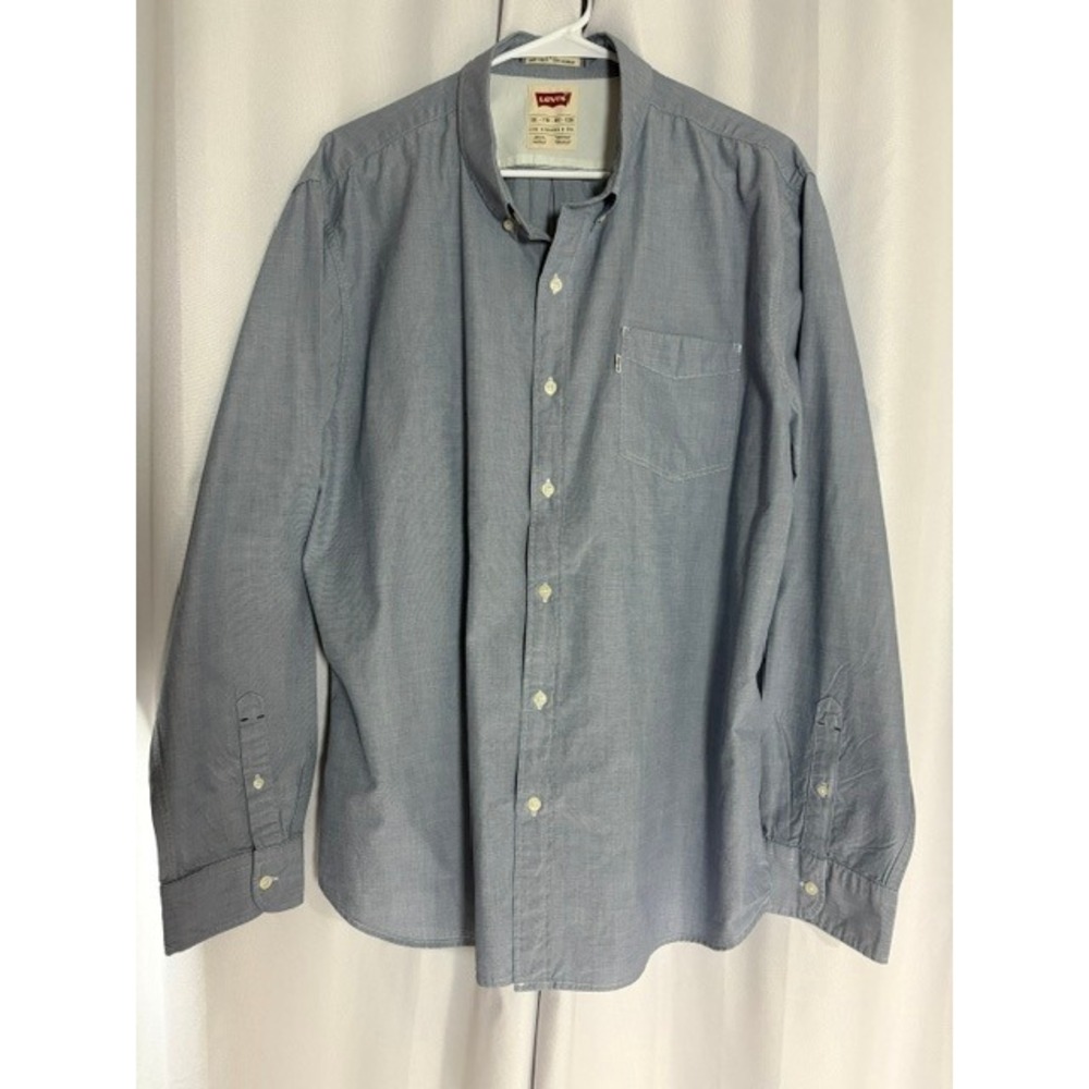Levis Mens XXL Blue Long Sleeve Button Down Shirt Cotton Blend Casual Top MC0048